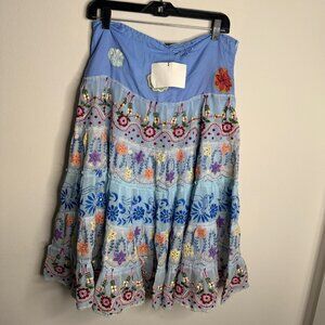 Juliet Dunn Women's Blue Colorful Floral Embroidered Tiered Skirt‎